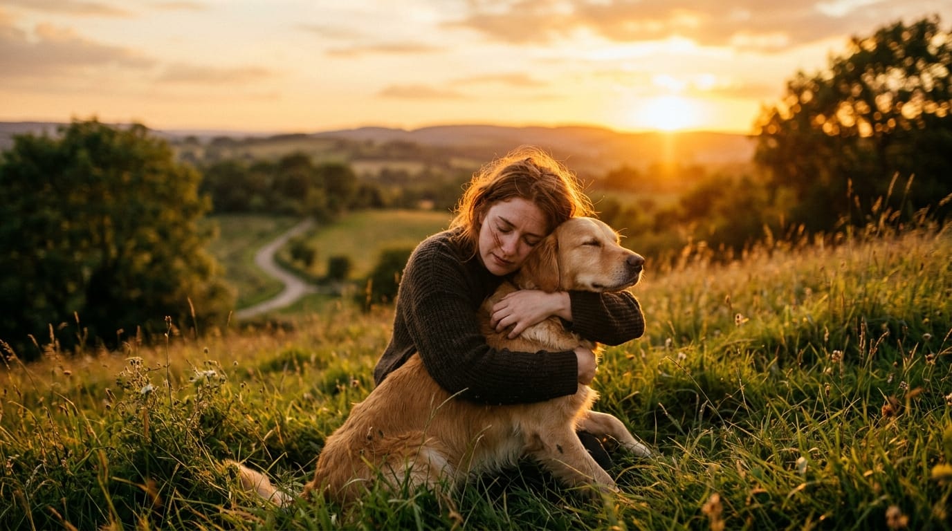 Tutora em momento de carinho e conexão com seu cão